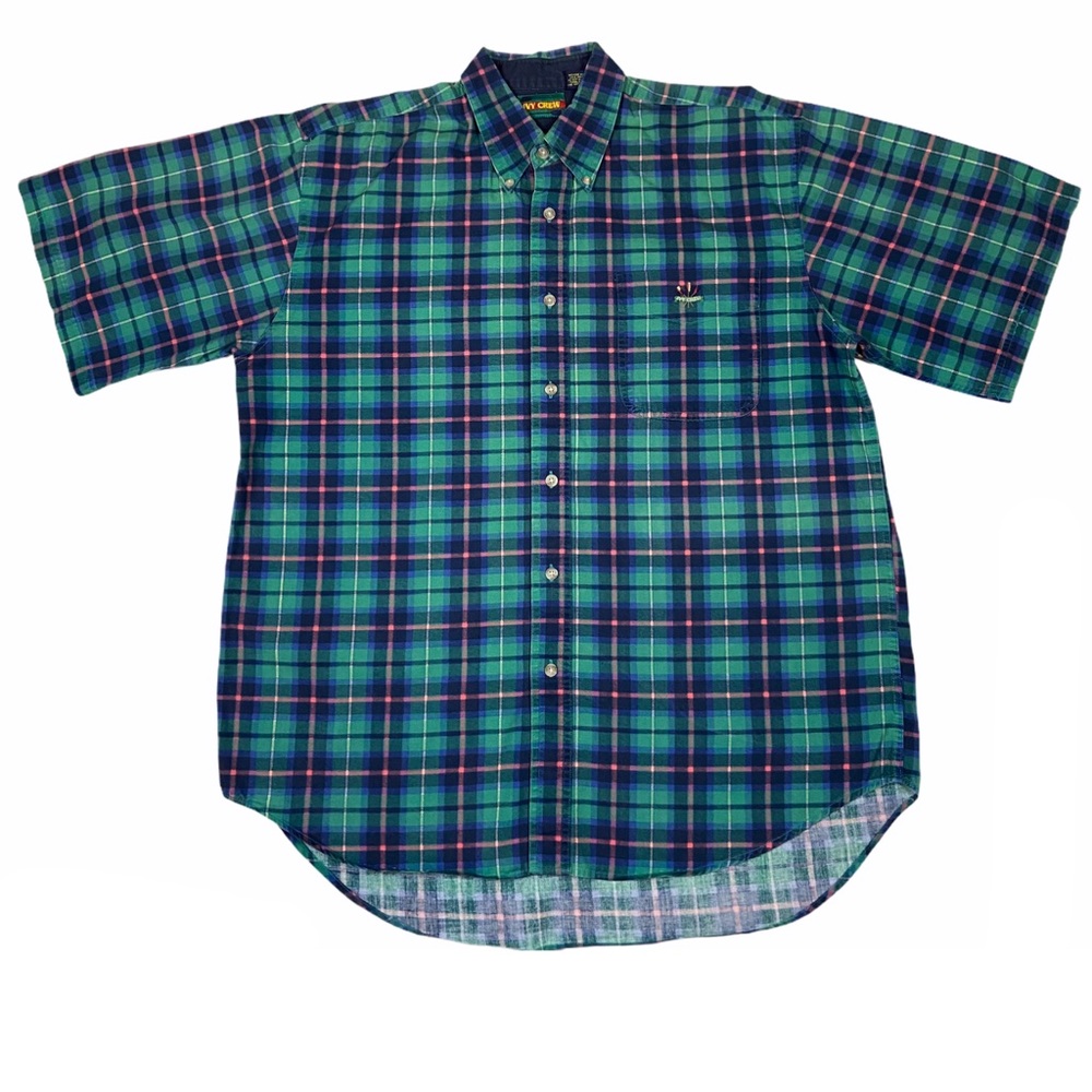Vintage Ivy Crew Shirt Preppy Plaid Button Down Shirt Green - Picture 1 of 12